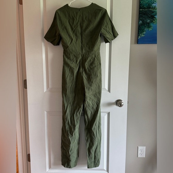Mango Green Jumpsuit with Wrap V-Neck and Wide-Leg Pants - Picture 9 of 12